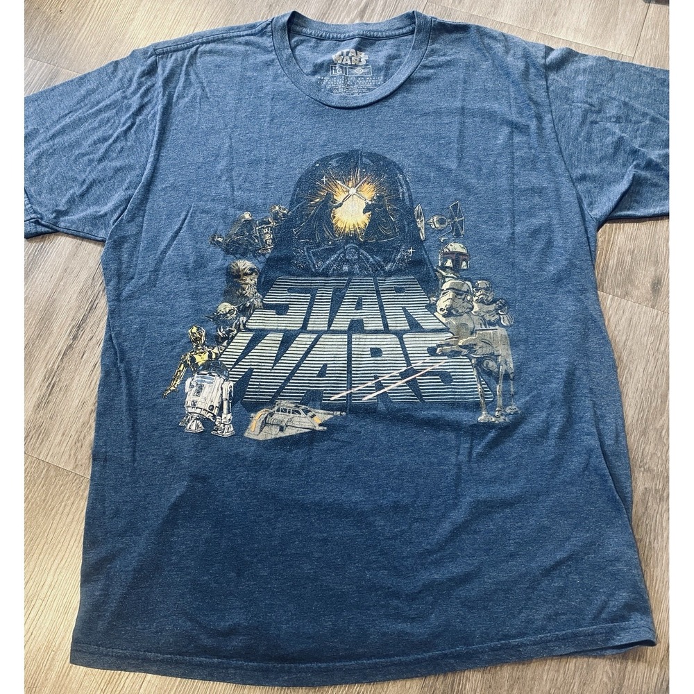 Star Wars Graphic‎ T Shirt Size Large Blue Movie Characters Logo Tee